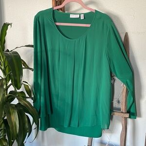 Susan Graver liquid knit green blouse. Perfect for St.Patrick’s Day.